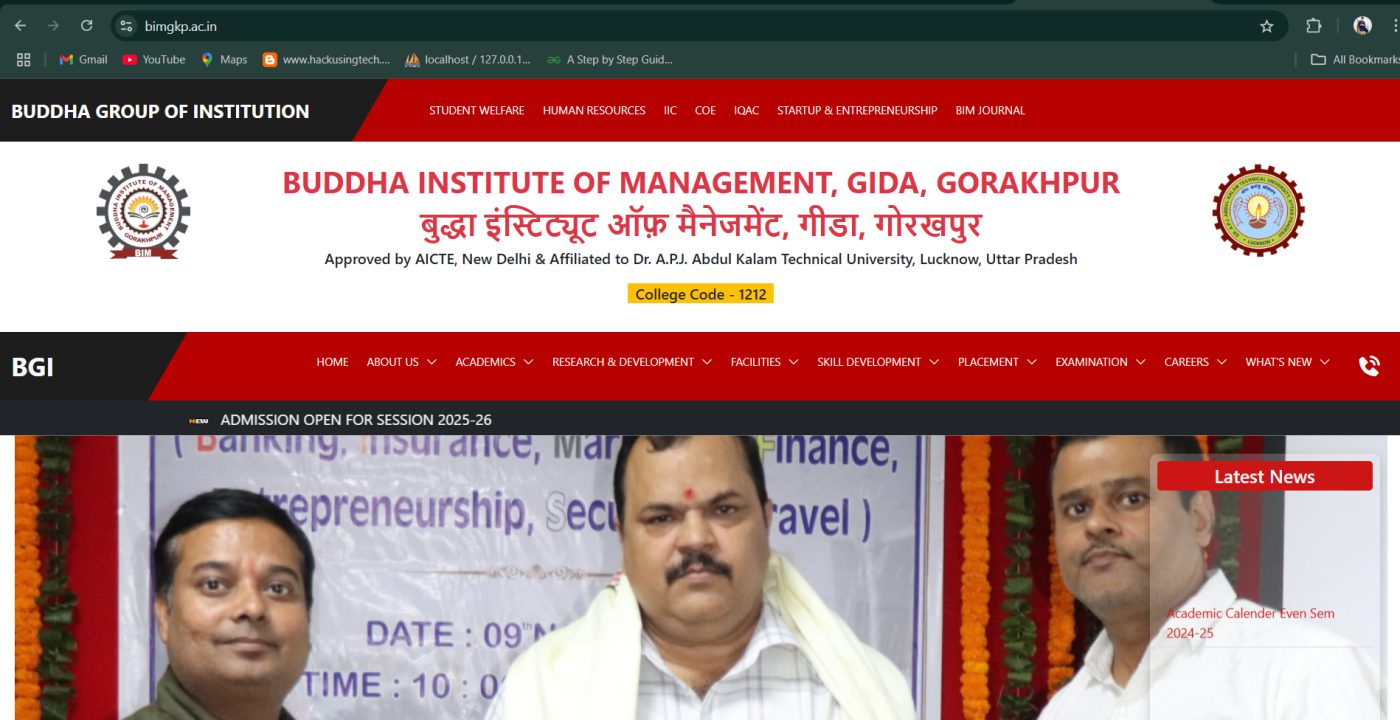 Buddha Institute Of Management — website developed by Digrow World, Gorakhpur